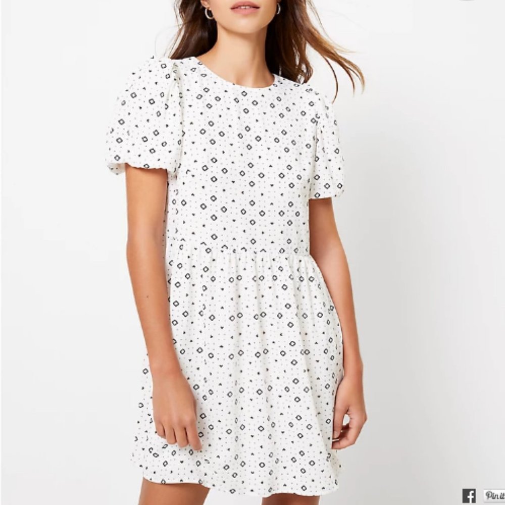 NWT LOFT Geo Puff Sleeve Swing Dress